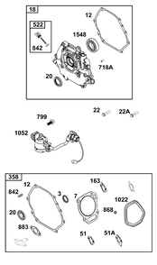 Crankcase Cover/Sump And Lubrication Group Diagram and Parts List for 19N137-0344-B5 100000 - 19Z999 Briggs and Stratton Engine